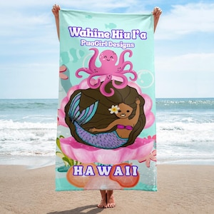 Wahine Hiʻu iʻa – Hawaiian Mermaid Beach Towel by PuaGirl Designs