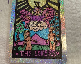 The Lovers Tarot Art Glitter Vinyl Sticker