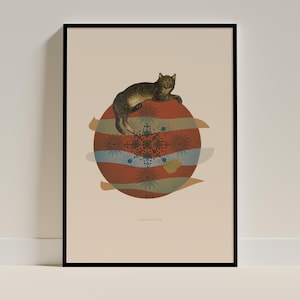 Cute Cat Poster, Vintage Wall Art, Cosmos Kitty Print, Kitchen Print, Minimalistic Wall Print, Cat Lovers Gift, Housewarming Gift