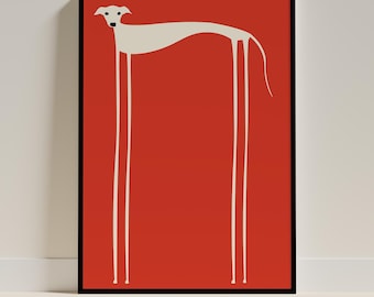 Minimalist Greyhound Wall Art Print Modern Dog Illustration Whimsical Pet Decor Red Poster for Dog Lovers