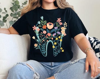 Floral Dental Assistant PNG, Boho Tooth Nurse Hygienist Shirt Design, Cute Dental Clinic Sublimation Digital Download