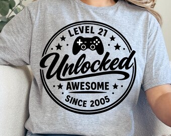Level 21 Unlocked PNG, Awesome Since 2005, 21st Birthday Gamer Shirt Design, Funny Video Game Lover Digital Download