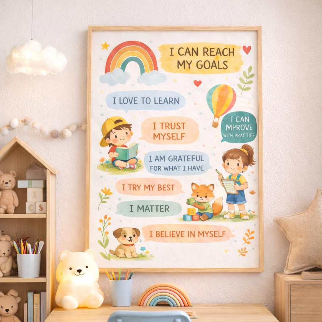 Kids Affirmations Poster PNG PDF, Positive Growth Mindset Wall Art for ...