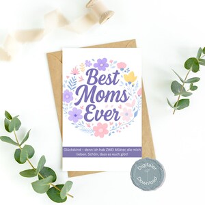 Duas Mães Dia das Mães, Modelo de Cartão de Dia das Mães para Imprimir, Modelo de Pôster, Feliz Dia das Mães, Flores, Duas Mães, Duas Mães, Download Instantâneo