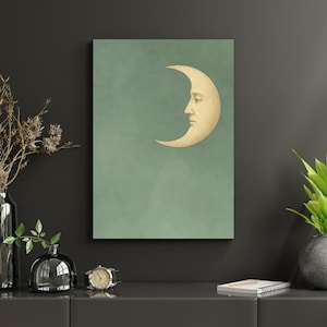 Mond mit Gesicht Kunstprint Vintage Mondillustration Boho Poster Digitaler Download Mystisches Wandbild Traumhafte Wanddeko