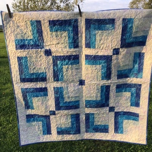 Add a Touch of Modern Elegance to Your Decor with Our Blue Log Cabin Quilt:  You Can’t Get More Classic Than a Blue/White  Log Cabin!