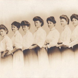Antique RPPC Real Photo Postcard - Edwardian Era Women - 1904-1920 - Gibson Girl Hair - White Dresses