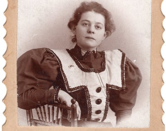 Vintage Antique Photograph - Minnie the Waitress - Late 1800s - Mounted Photo - Puffy Sleeves - Inscribed on Back - To Elmer -Over 100 Years