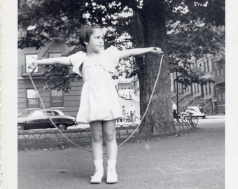 Vintage Photo - Cute Girl with Jump Rope - 1950s - Original Found Photo - Black & White Snapshot