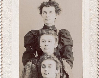 Vintage Antique Photograph - Three Young Women - Late 1800s - Mounted Found Photo - Fashion - Small - Over 100 Years