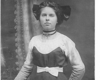 Pretty Young Woman Fur Hat Coat Fur Collar Necklace Portraiture Women/'s Fashion Original AntiqueVintage Portrait Photograph