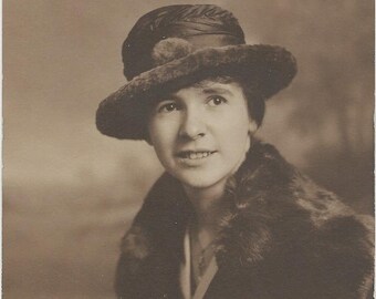 Pretty Young Woman Fur Hat Coat Fur Collar Necklace Portraiture Women/'s Fashion Original AntiqueVintage Portrait Photograph