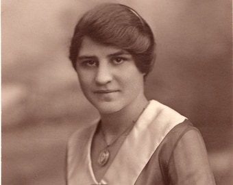 Vintage Portrait Photo - Beautiful Woman -  Mysterious Expression - 1920s Original Found Photograph - Portraiture