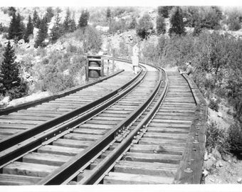 Vintage Photo - Woman Standing on Train Tracks - 1920s Original Found Photograph - Black & White Snapshot - Vernacular