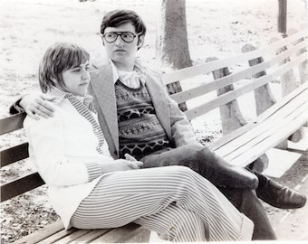 Vintage Photo - Young Couple Sitting on Park Bench - 1960's Original Found Photo -  Black & White - Large Photo