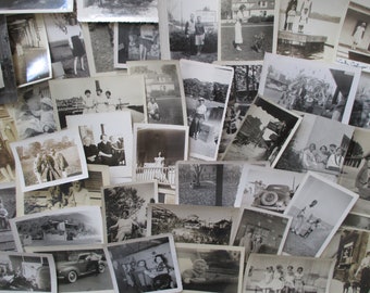 Vintage Photo Mixed Lot - 50 Black & White Photos - 1910s through 1950s - Mixed Media, Collage, Junk Journals, Scrapbooking