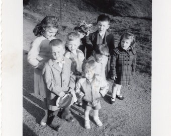 Vintage Photo - Neighborhood Gang of Kids - 1950s Original Found Photo - Boys and Girls - Black & White Snapshot