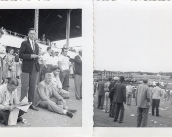 Vintage Photo - Horse Track Races - Men Checking Odds on Horses - 1950s Original Found Photo - Black & White Snapshot - Two Photos