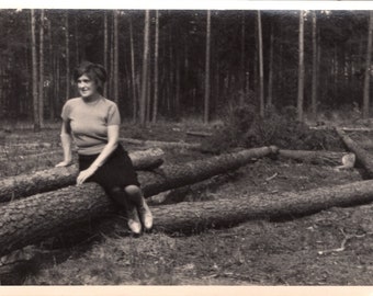 Vintage Photo - Woman in the Woods - 1960's Original Found Photo - Black & White - Large Photo