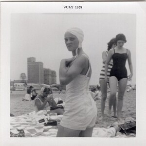 Vintage Photo - Beach Woman in Bathing Cap - 1950s Original Found Photo - Black & White Snapshot