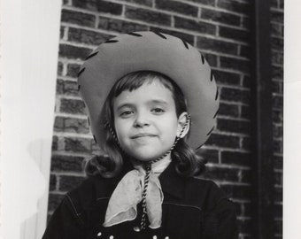 Vintage Photo - Cute Little Cowgirl - 1940s-50s Original Found Photo - Happy - Black & White Snapshot