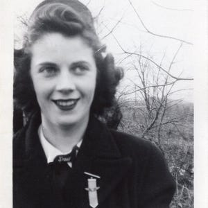 Vintage Photo - Stewardess Pretty Woman with Wings Pin - 1940s Original Found Photo - Black & White Snapshot