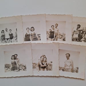 Vintage Photo Lot - Friends Beach Vacation - 1940s Original Found Photos - Lot of Seven - Black and White Snapshots - Small Photos