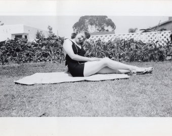 Vintage Photo - Attractive Woman In Swimsuit - 1950s Original Found Photograph - Nice Legs -  Black & White