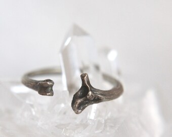 Oxidized sterling SILVER adjustable rat and snake bone ring Silver taxidermy cast jewelry open band horseshoe ring