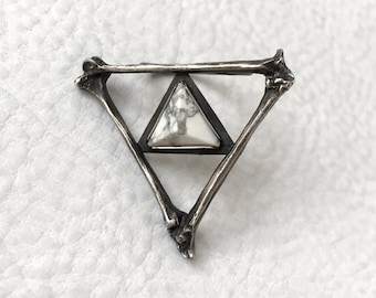 Oxidized Sterling Silver Bone Triangle Ring Custom Pyramid stone Handmade Taxidermy Jewelry Smokey Quartz Amethyst Turquoise Rat Snake