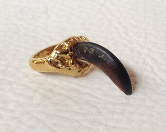 Gold plated brass Coyote claw Ring Organic design Natural Coyote claw Taxidermy Jewelry