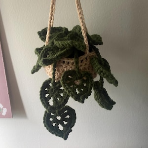 crochet string of hearts hanging plant