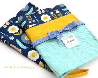 READY TO SHIP! Kitchen Dish Tea Towels- Set of 2 in Floral, Scandinavian, Retro, Mod, Yellow, Blue, Turquoise Fabric