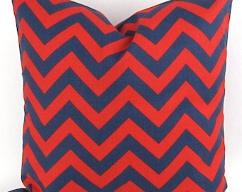 SALE Decorative Pillow Cover (ONE) 16 x16 -Zig Zag Chevron Lipstick Blue