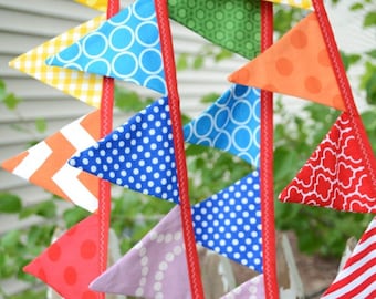 READY to SHIP! Mini/Large Flag Reusable Fabric Bunting, Banner Flags, Photography Prop, Birthday Party Decor, High Chair Decoration, Rainbow