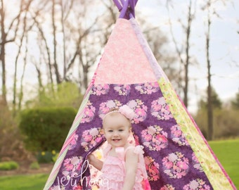 READY TO SHIP! - Child Toddler Kid's Play Teepee/Tent Hideaway in Art Gallery In Purple Pink Lime Green Poetica