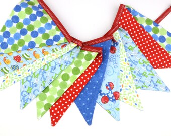 READY to SHIP! Fabric Bunting, Banner, Pennant, Flag, Photo Prop, Decoration, Love U, Moda, Turtles, Red, Blue, Green, Unisex, Primary