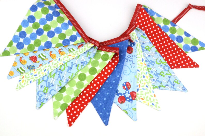 READY to SHIP Fabric Bunting, Banner, Pennant, Flag, Photo Prop, Decoration, Love U, Moda, Turtles, Red, Blue, Green, Unisex, Primary image 1