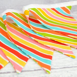 READY to SHIP Reusable Fabric Bunting, Banner, Pennant, Flag, Photo Prop, Decoration, Rainbow, Stripe, Hello Sunshine, Pink, Yellow, Blue image 2