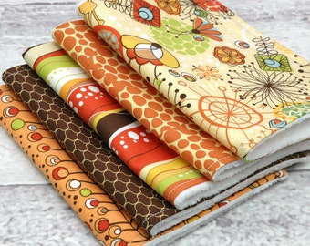 Set of 5 Burp Cloths- Baby Gift Set in Mod Fall Orange and Brown by Mod Studio eFabrics Brook