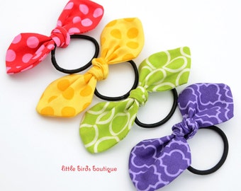 Top Knot Bow Hair Clip, Pony Tail Hair Tie in Red, Yellow, Green, Purple