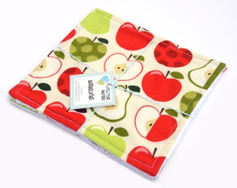 READY to SHIP! Washcloth or Cloth Wipes with Soft Terrycloth -Set of 2 in Harvest Green Red Apples on Cream Timeless Treasures