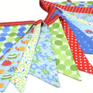 READY to SHIP Fabric Bunting, Banner, Pennant, Flag, Photo Prop, Decoration, Love U, Moda, Turtles, Red, Blue, Green, Unisex, Primary image 2