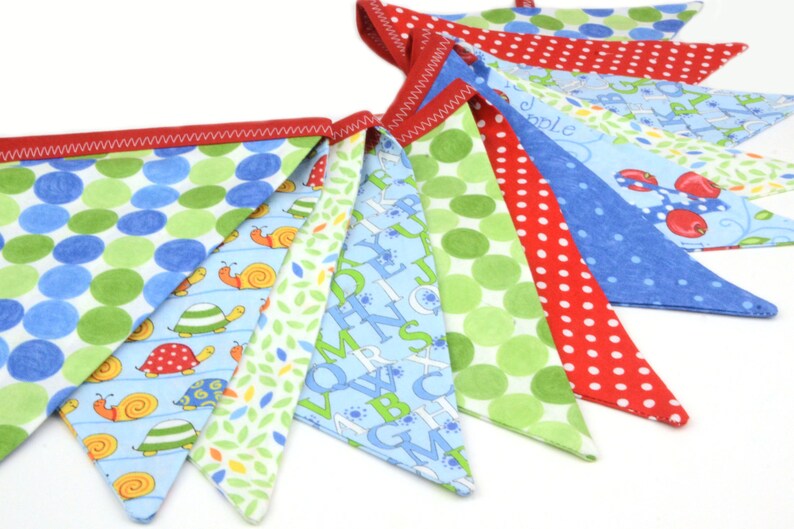 READY to SHIP Fabric Bunting, Banner, Pennant, Flag, Photo Prop, Decoration, Love U, Moda, Turtles, Red, Blue, Green, Unisex, Primary image 2