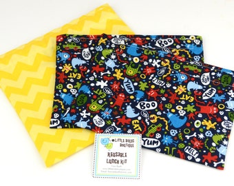 Reusable Sandwich and Snack Sack Kit in Michael Miller Don't Eat Me Navy Skulls Monsters