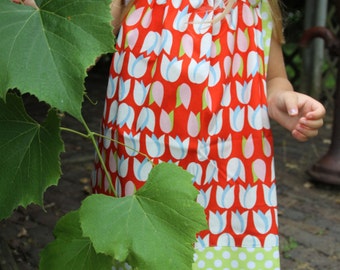 READY to SHIP! Pillowcase Dress, Alexander Henry, Holland, Tulips, Spring, Red, Pink, Turquoise, Green