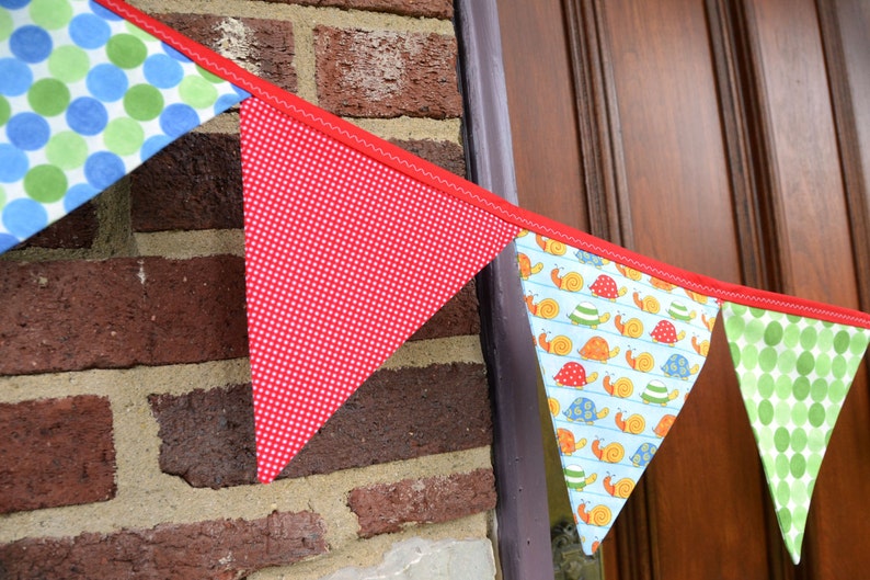 READY to SHIP Fabric Bunting, Banner, Pennant, Flag, Photo Prop, Decoration, Love U, Moda, Turtles, Red, Blue, Green, Unisex, Primary image 3