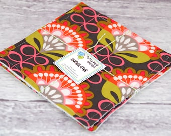 Eco Friendly Washcloth or Cloth Wipes with Soft Terrycloth -Set of 2 in Lime Green Pink Grey Mod Floral