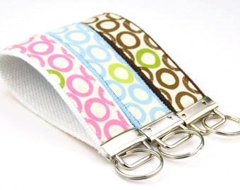 BUY 4 GET 1 FREE- Keychain Wristlet- Key Fob Monaluna Mingle Circles in Summer Robert Kaufman Pink Blue Brown