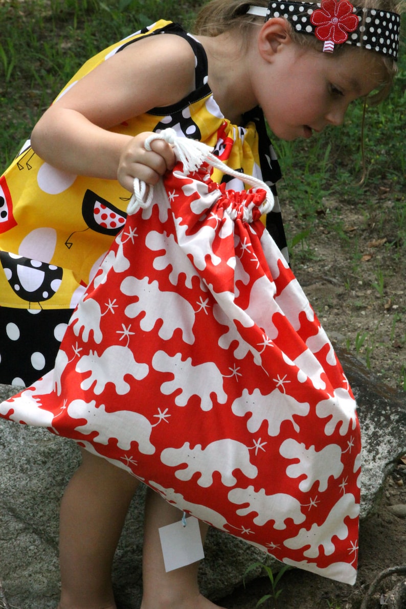 Reusable Drawstring Bag-for Toys, Gifts, Crafting or Storage in Pink Blue Floral on Green image 2